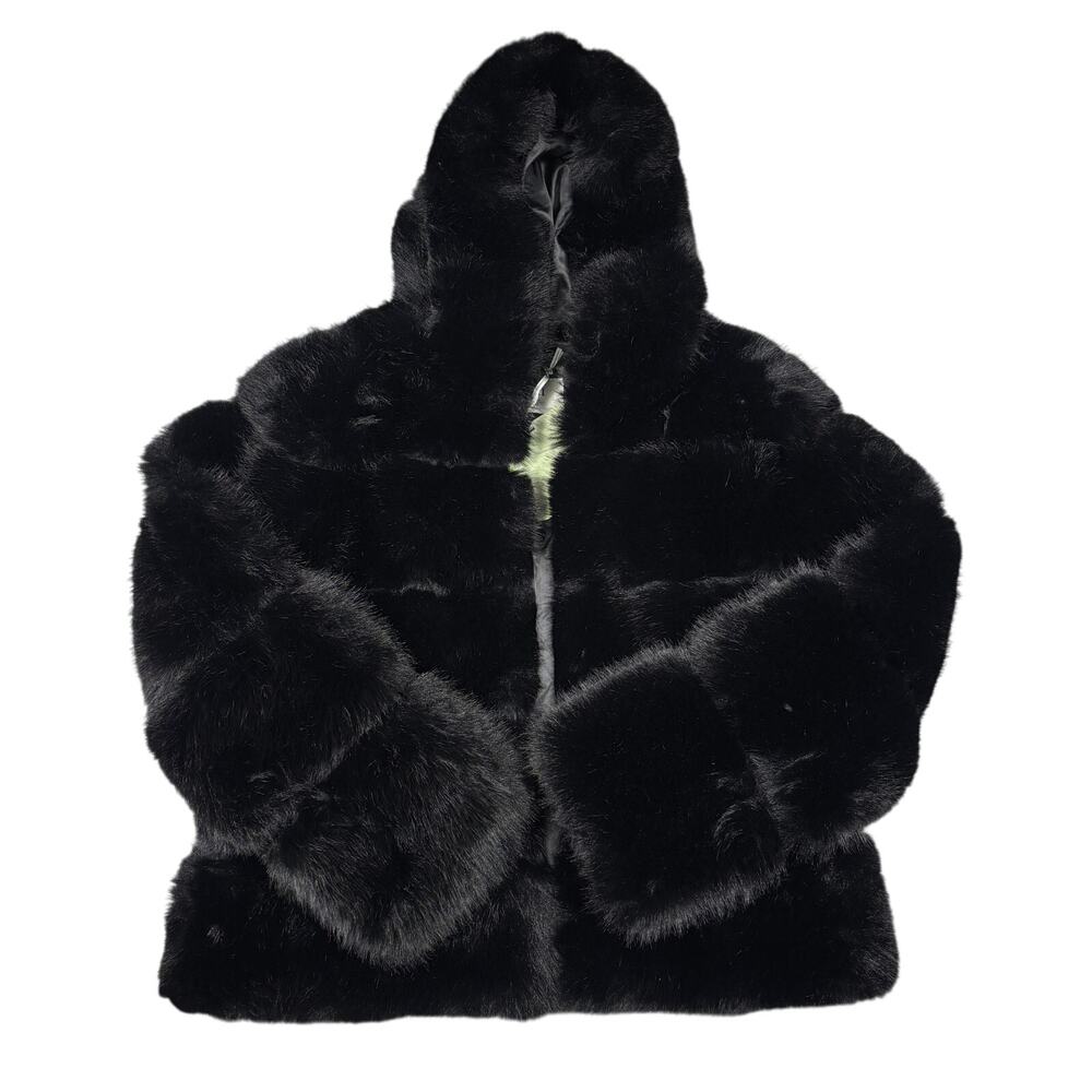 SOLD…ZIAI Women's Black Faux Fur Hooded Jacket Coat Size XL NWT